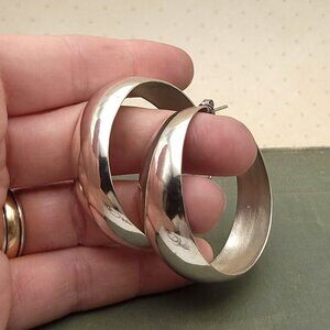 Large Sterling Silver Hoop Earrings - Marked TC-329 Mexico 925